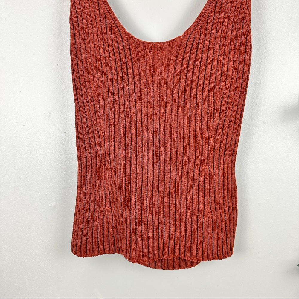 Vince Ribbed Tank Top Organic Cotton Scoop Neck Rust Minimalist - Picture 8 of 17